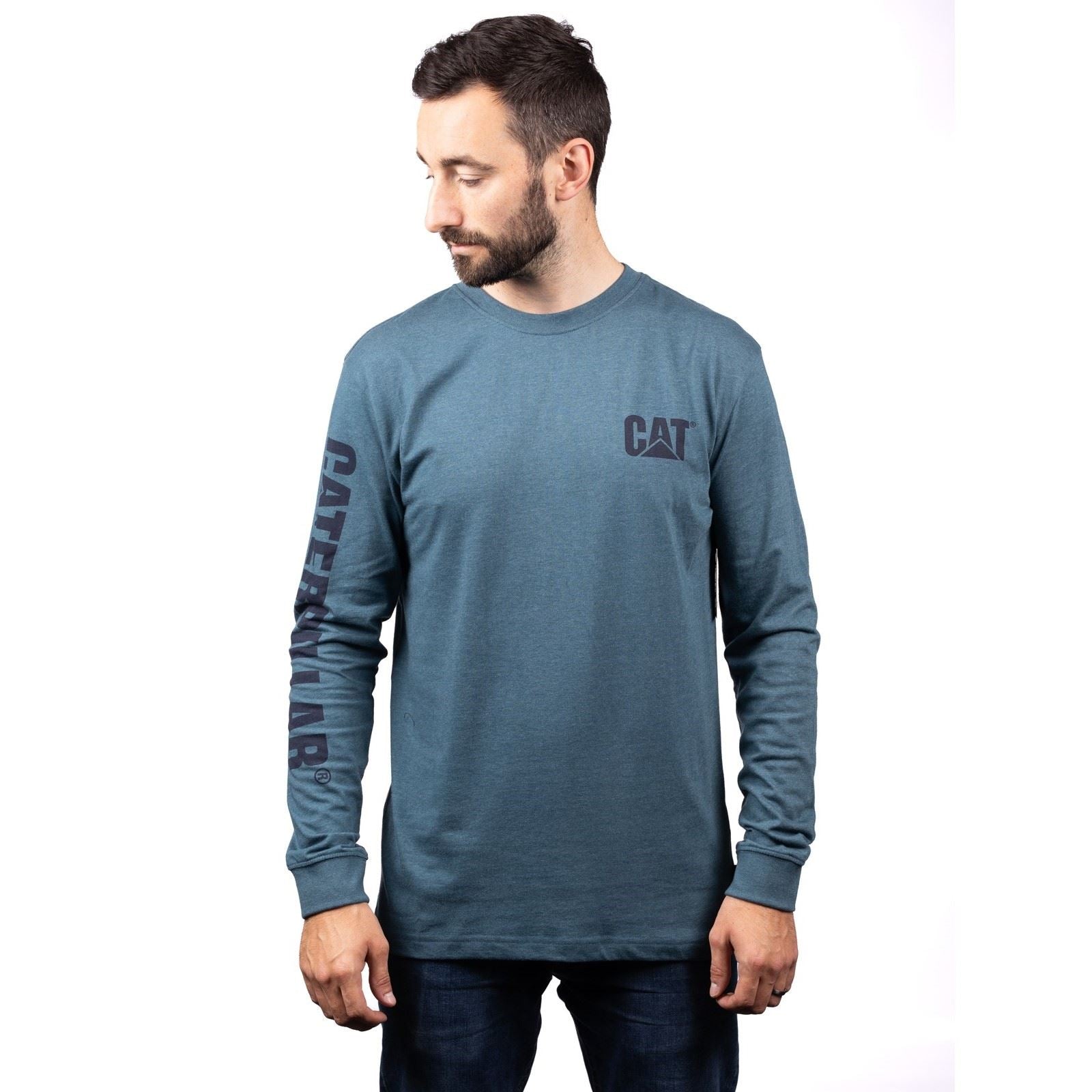 Caterpillar Trademark Banner Long Sleeve T-Shirt Vert En Coton Pour Homme