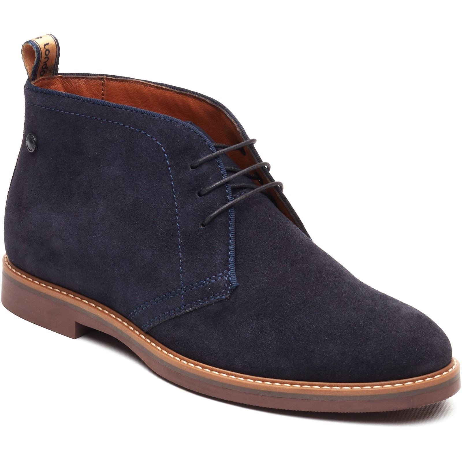 Base London Carlton Chukka Bottes En Cuir Pour Hommes Bleu Marine