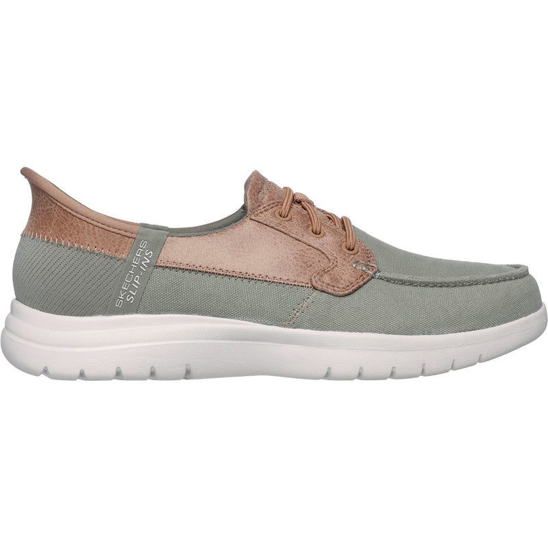 Skechers On-the-GO Flex Palmilla Toile/Cuir Synthétique Chaussures Bateau Pour Femmes - Couleur Olive