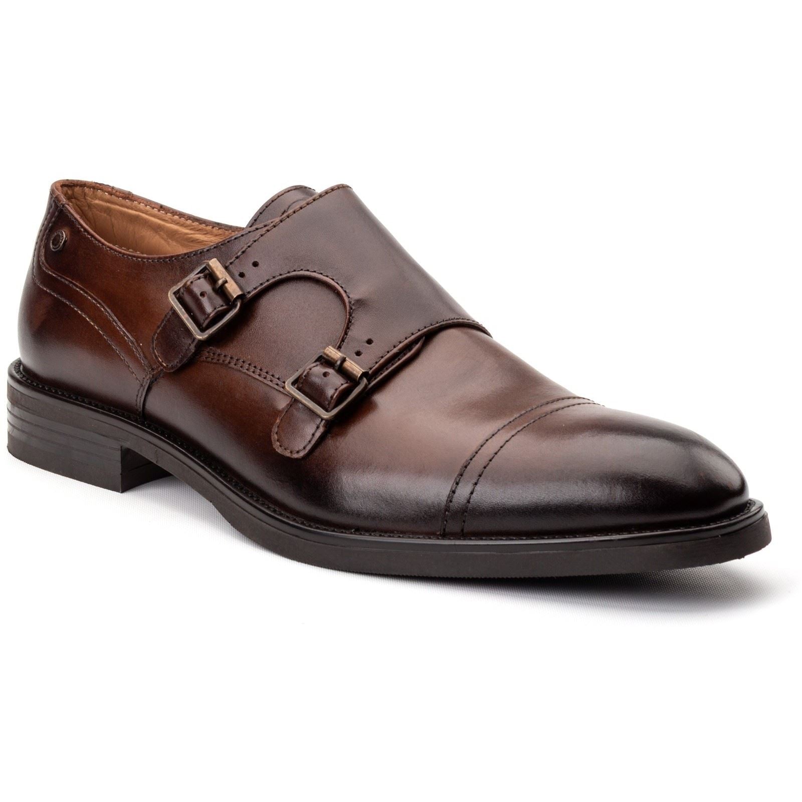 Base London Taper Chaussures Pour Hommes À Double Boucle Marron En Cuir