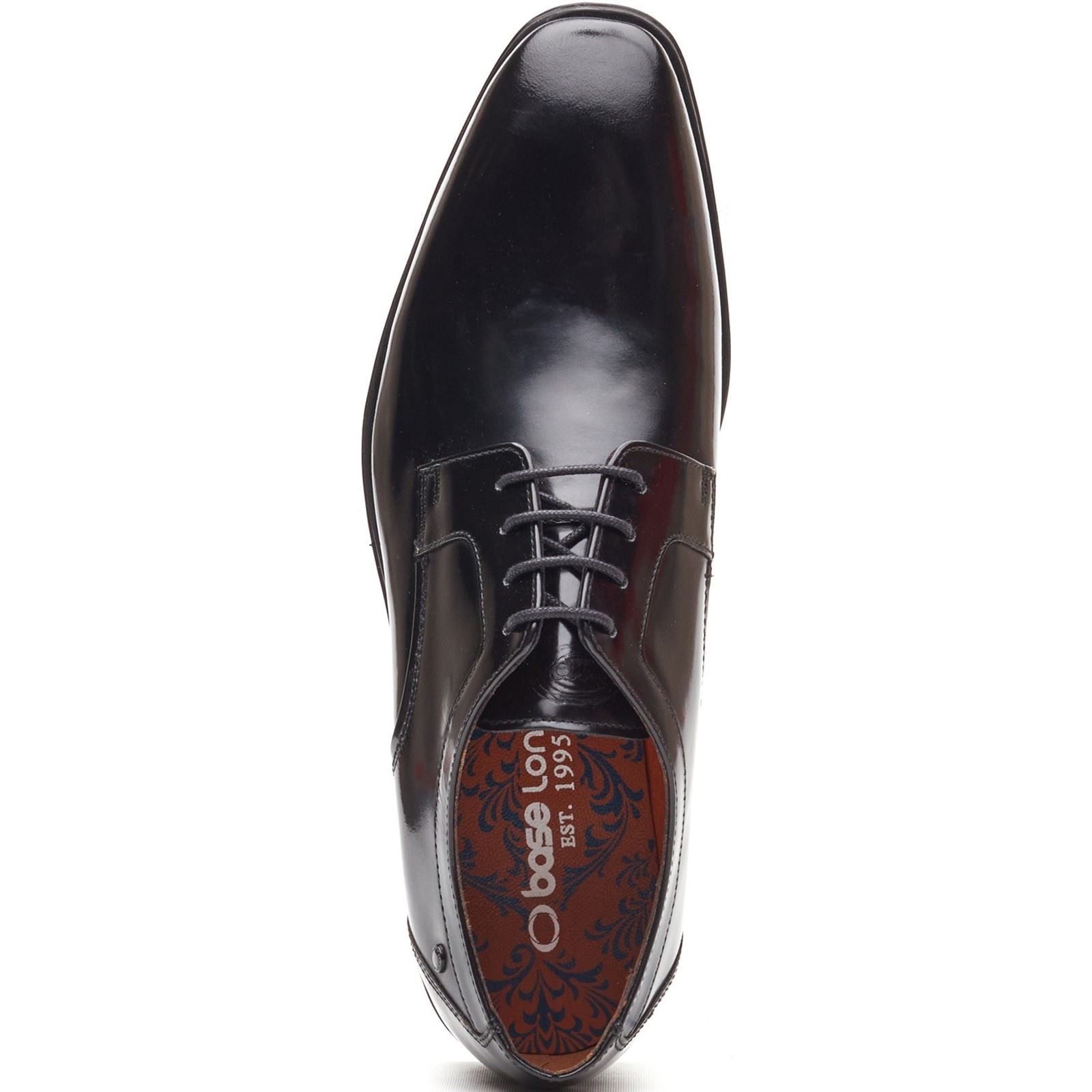 Base London Dome Lace Up Chaussures En Cuir Pour Hommes À Lacets Noires Brillantes