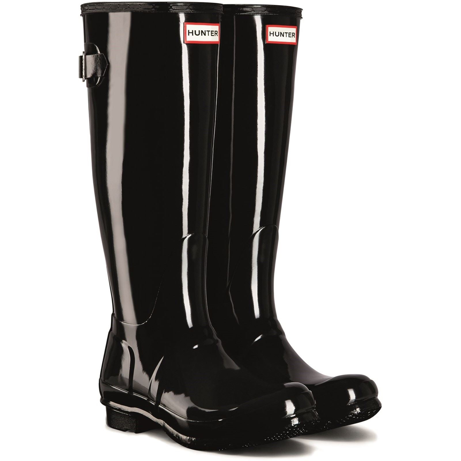 Hunter Tall Back Adjustable Gloss Bottes En Caoutchouc Pour Femmes, Noires