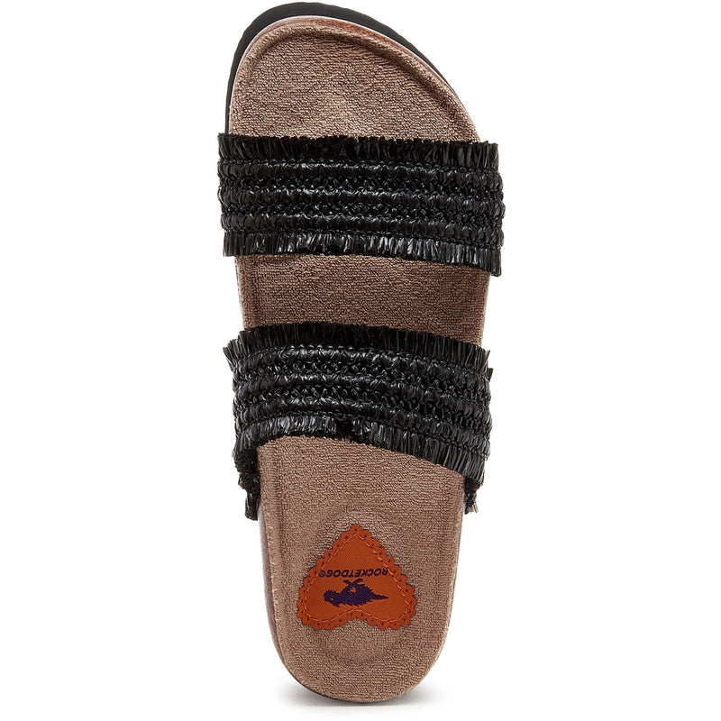 Rocket Dog Aruba Raffia Sandales Noires Pour Femmes En Textile