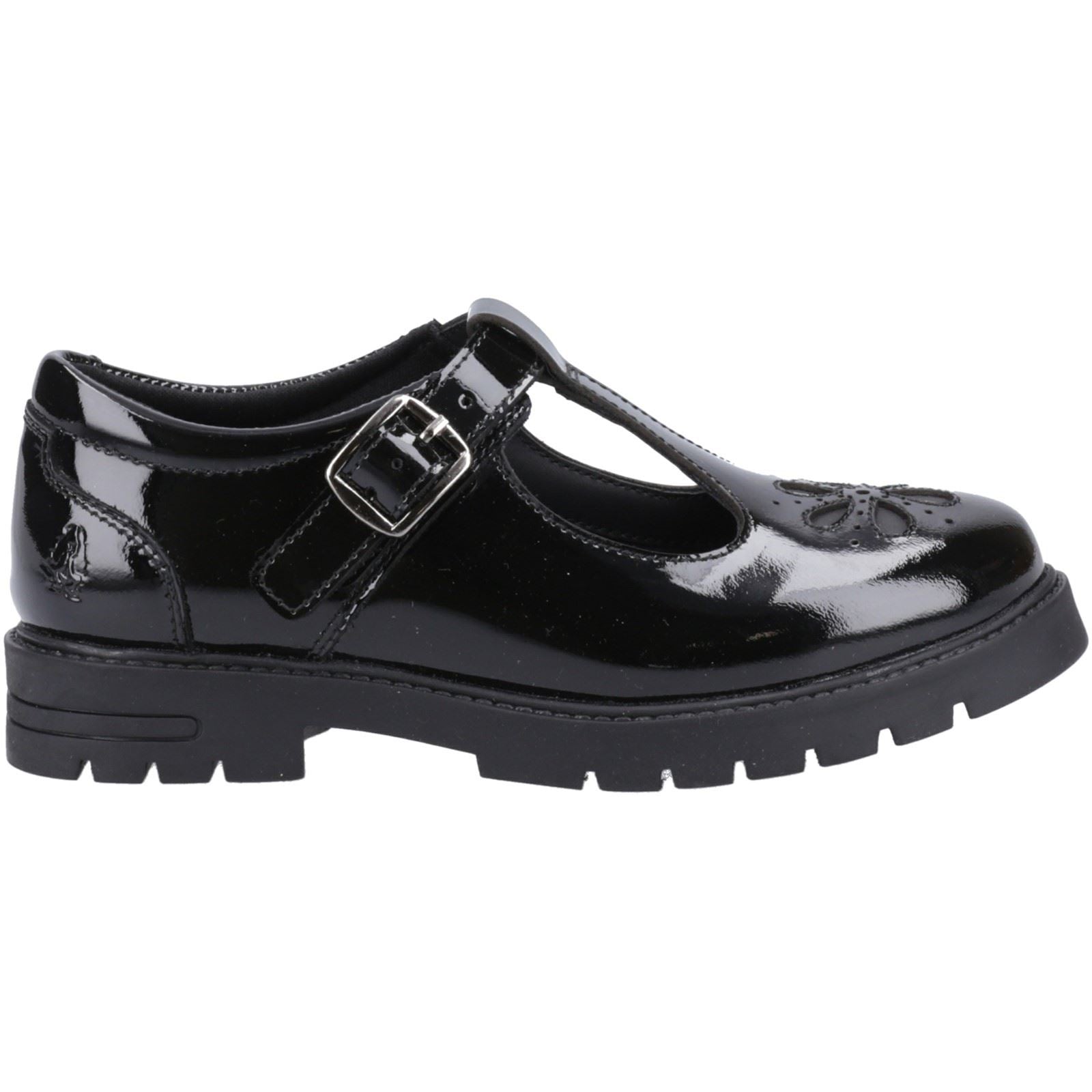 Hush Puppies Fiona Patent Junior Chaussures Noires Pour Filles En Cuir