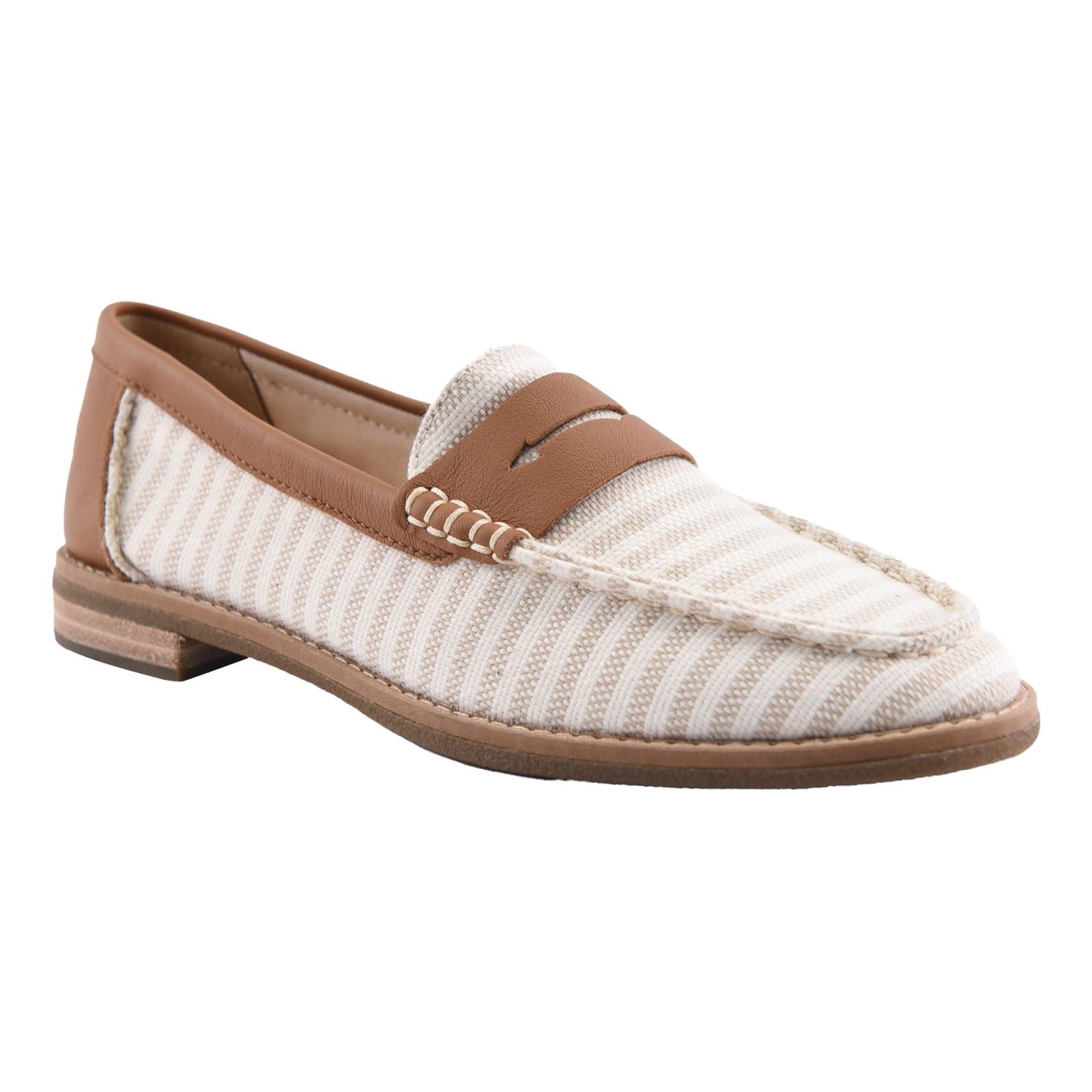 Sperry Port Driving Mocassins Femmes Blancs/Marron En Textile