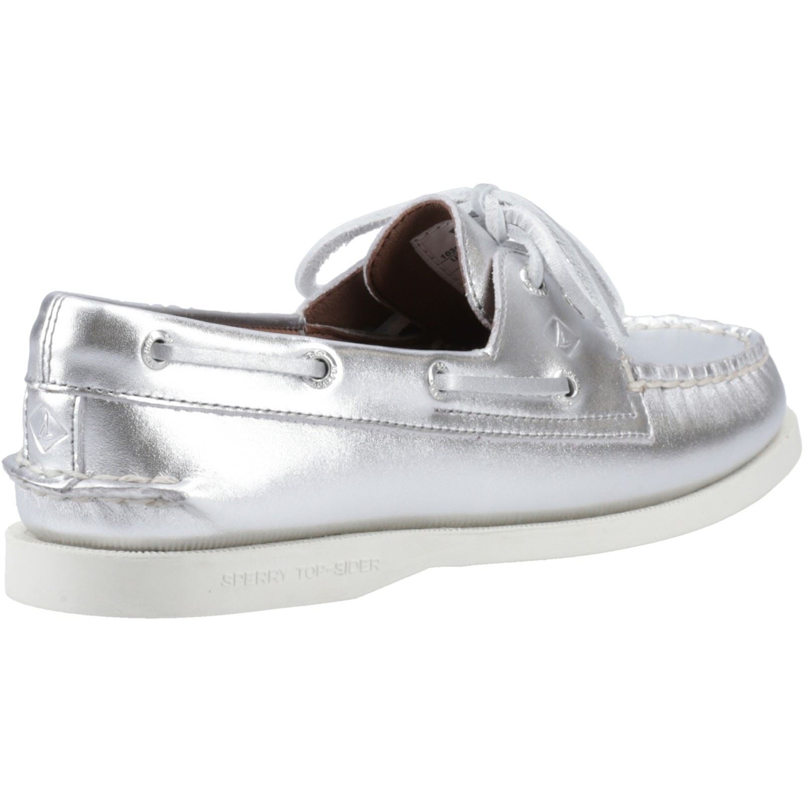 Sperry Authentic 2 Eye Chaussures Bateau En Cuir Argent Pour Femmes