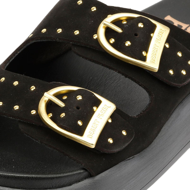 Desert Fleur Girasol Sandales Noires Pour Femmes En Nubuck