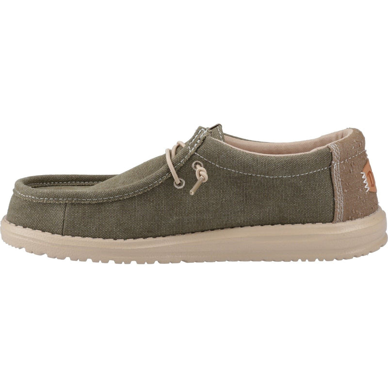 HEYDUDE Wally Workwear Chaussures Mocassins Pour Hommes En Mélange De Polyester Vert Sombre/Crème Irlandaise