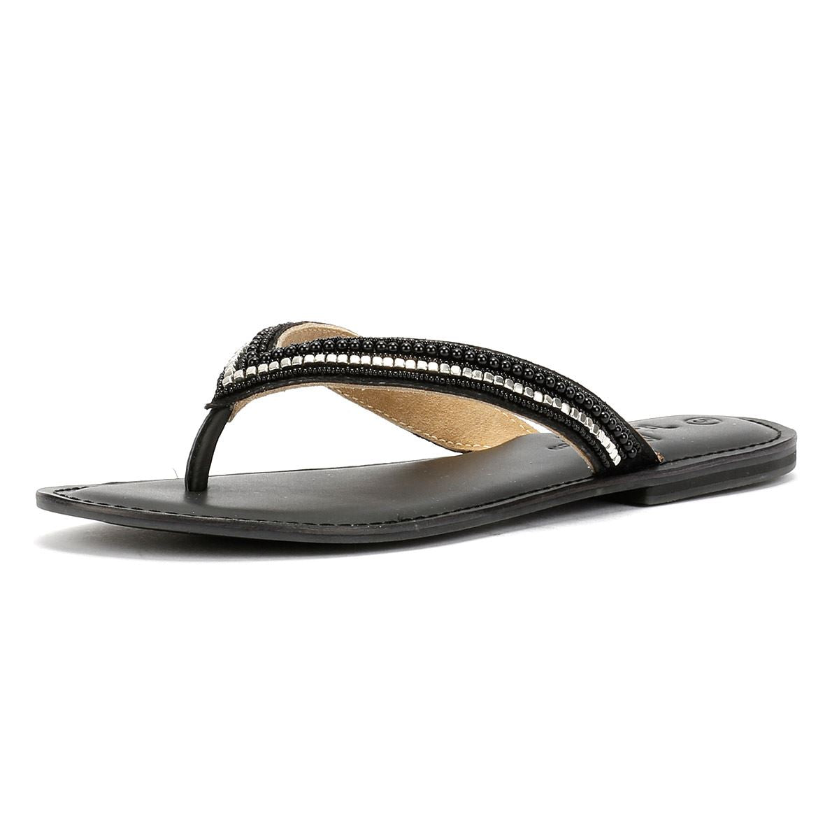 Tower London Metallic Bead Thong Sandales Noires Pour Femmes