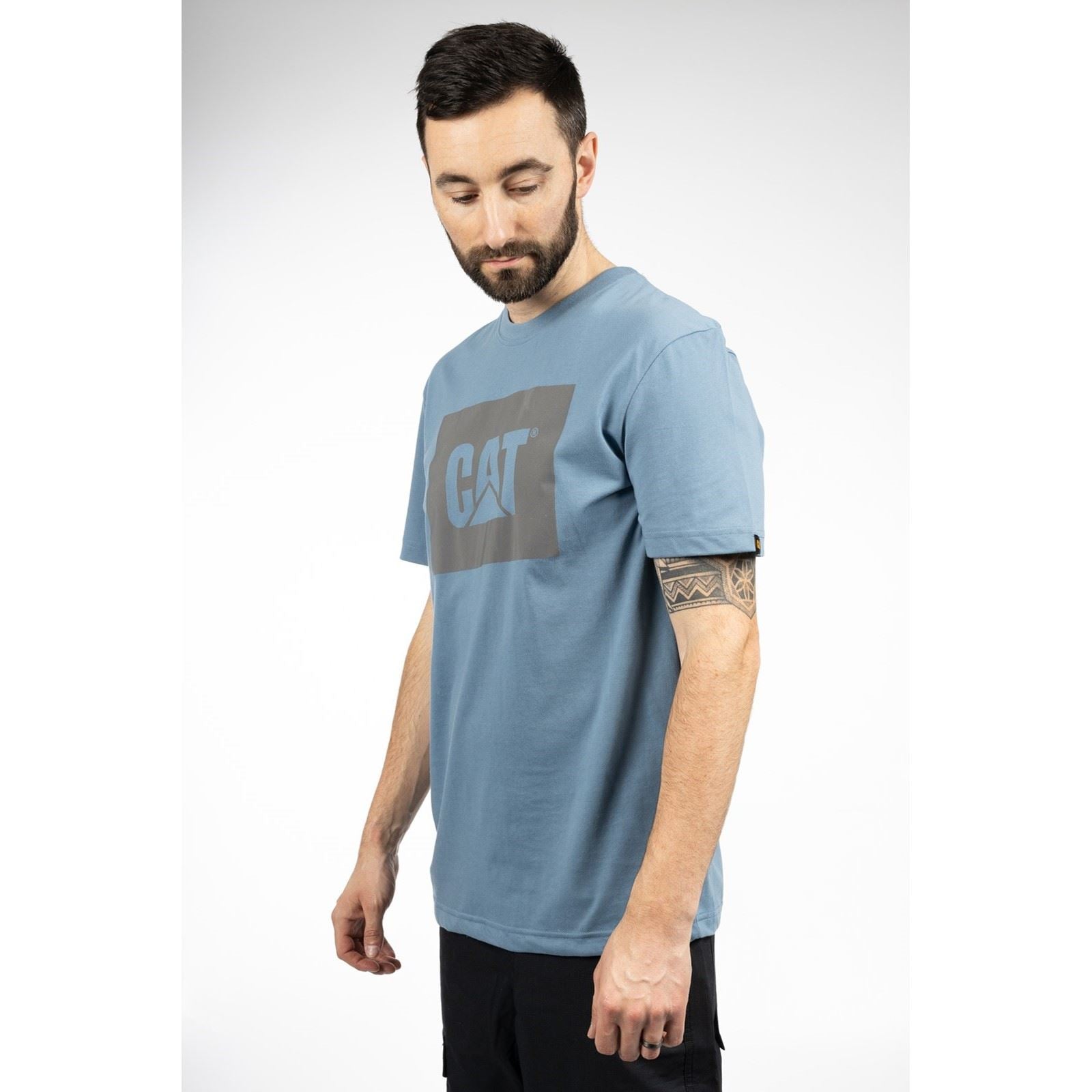Caterpillar Graphic T-Shirts Pour Hommes En Coton Bleu À Manches Courtes