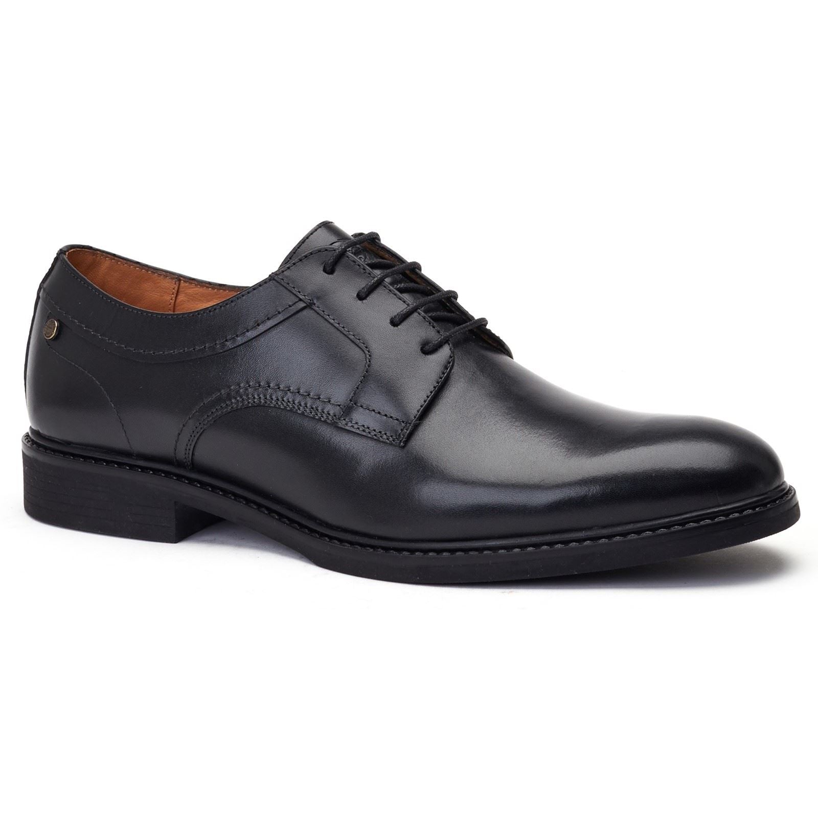 Base London Drake Waxy Chaussures Derby Noires Pour Homme En Cuir