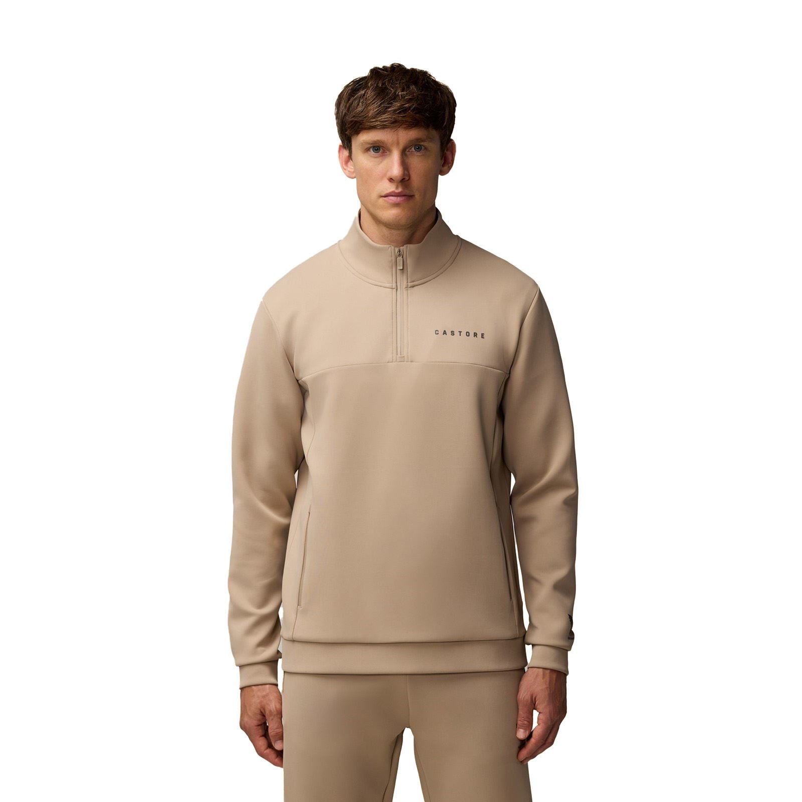 Castore Scuba 1/4 Zip Sweatshirt Marron En Polyester Pour Homme