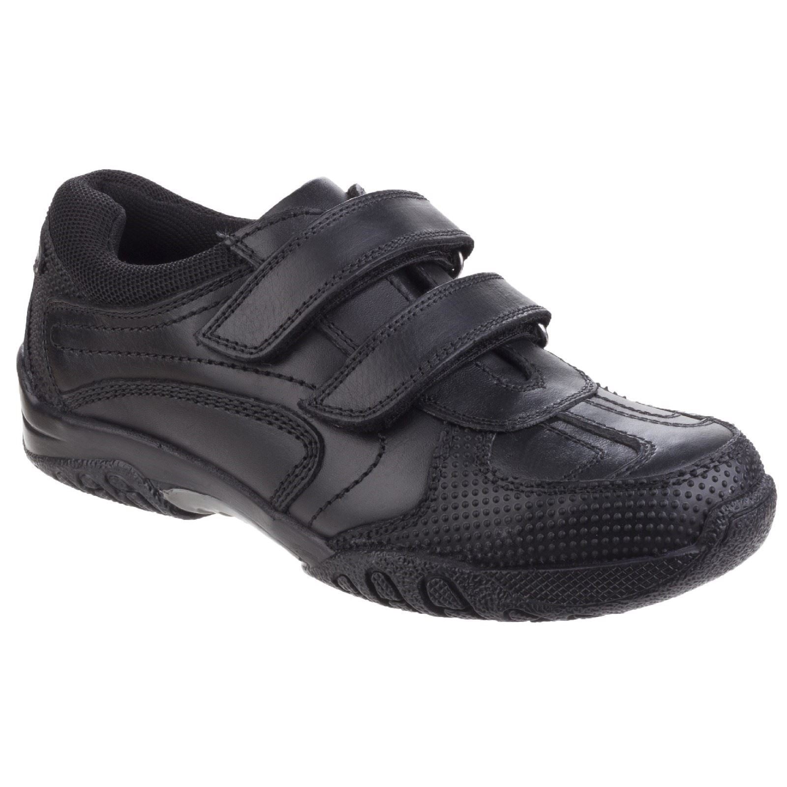 Hush Puppies Jezza Senior Chaussures Noires Pour Garçons En Cuir