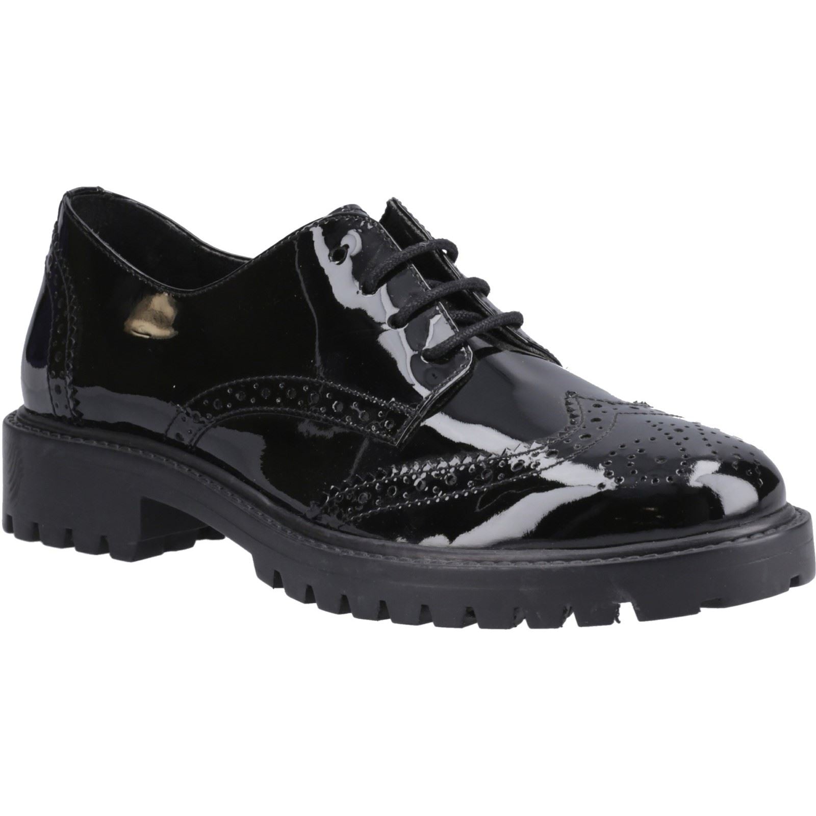 Hush Puppies Athena Patent Chaussures Noires Pour Filles En Cuir