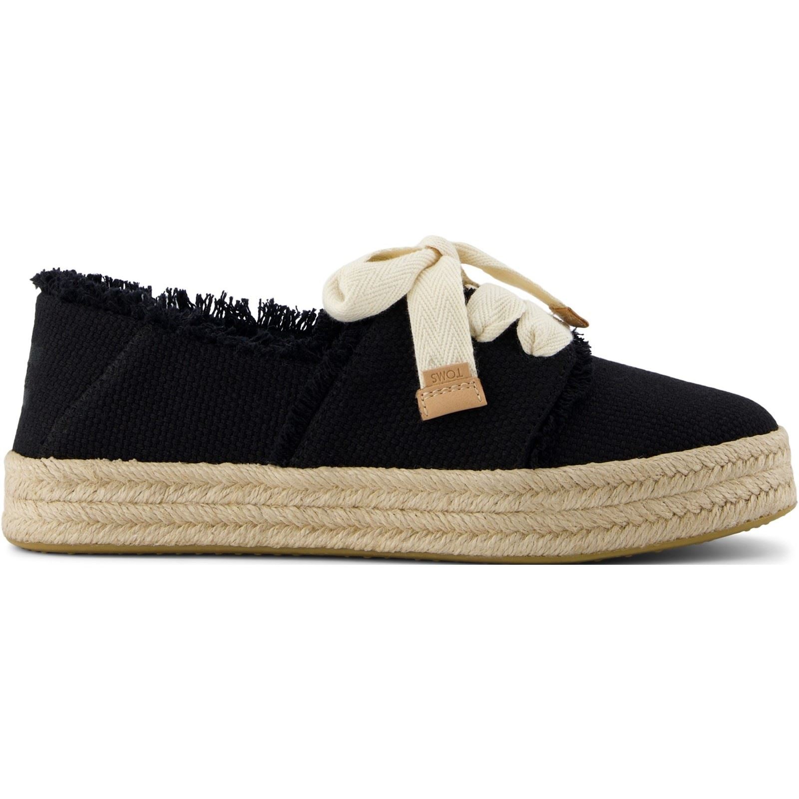 TOMS Carolina Lace Up Espadrilles Noires En Coton Pour Femmes À La Plage