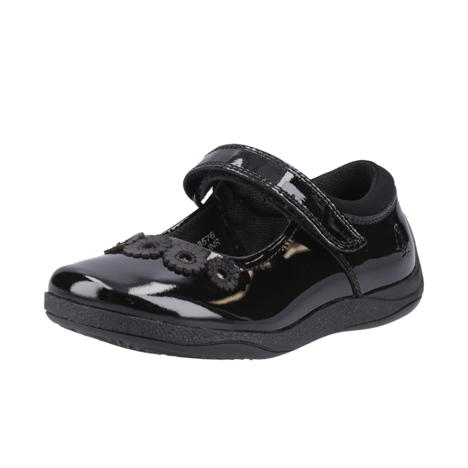 Hush Puppies Christina Patent Junior Chaussures Noires Pour Filles En Cuir