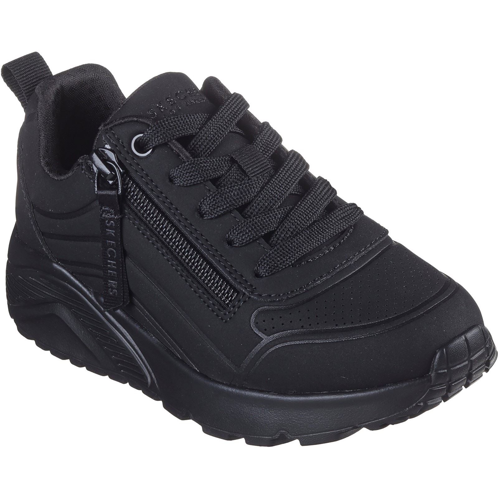 Skechers Uno Lite Easy Zip Chaussures De Sport Noires Pour Filles En Polyuréthane