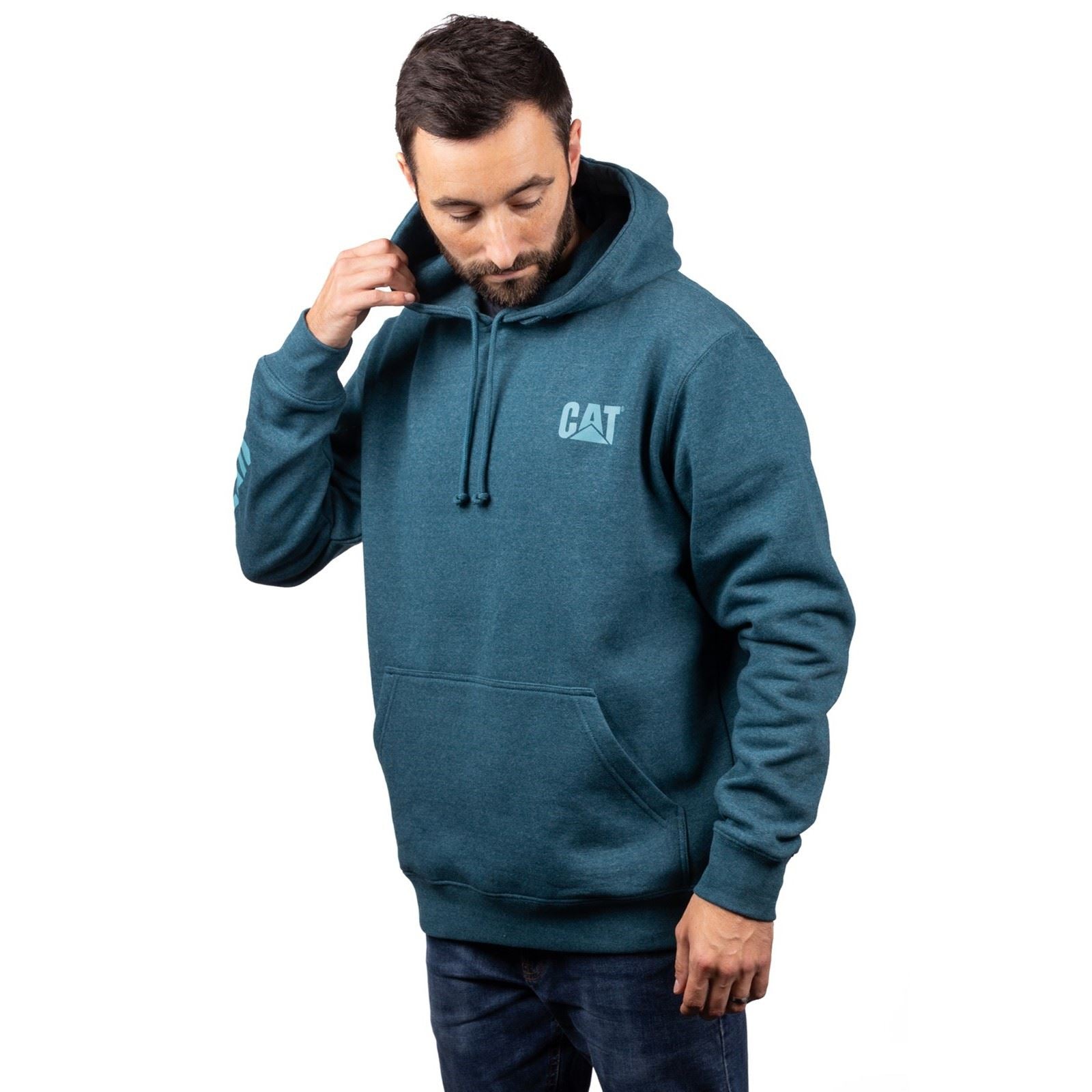 Caterpillar Trademark Banner Sweat À Capuche Bleu En Coton Pour Homme