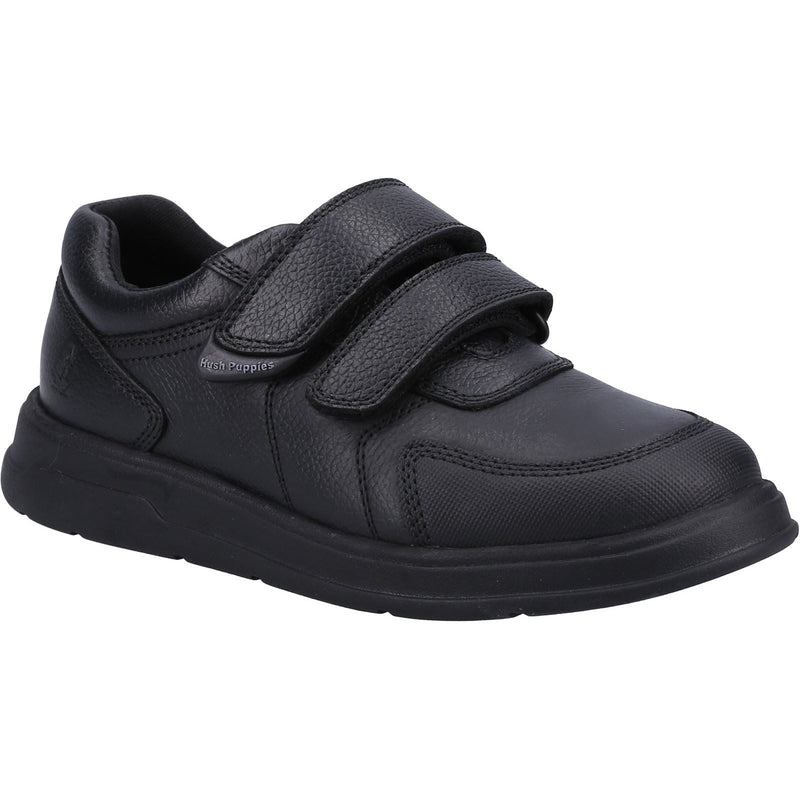 Hush Puppies Ryan SNR Chaussures Noires Pour Garçons En Cuir.