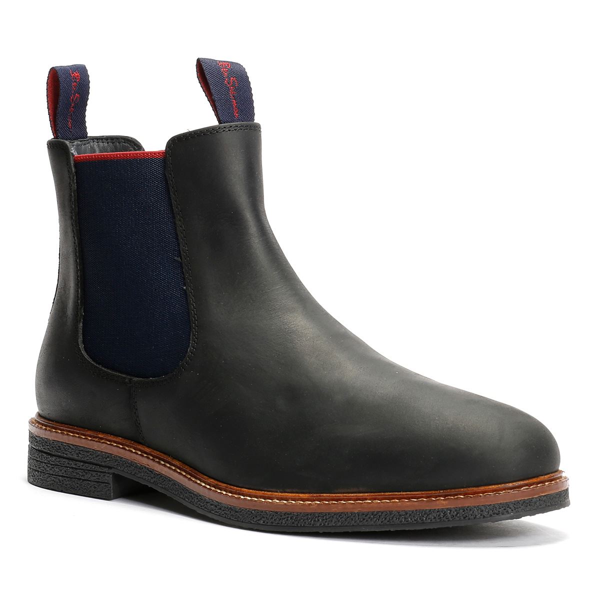 Ben Sherman Walker Chelsea Bottes Noires En Cuir Pour Hommes
