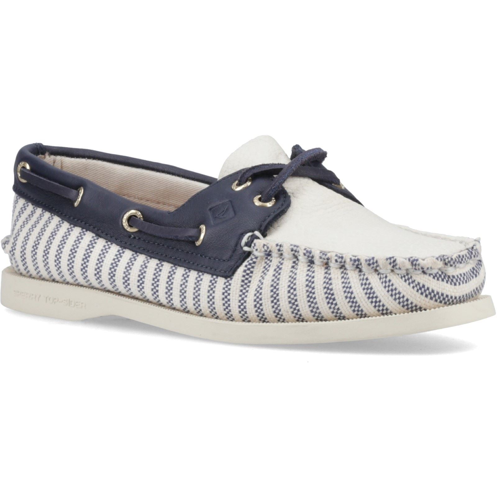 Sperry Authentic Original Chaussures Bateau Femmes Blanches/Marines En Textile