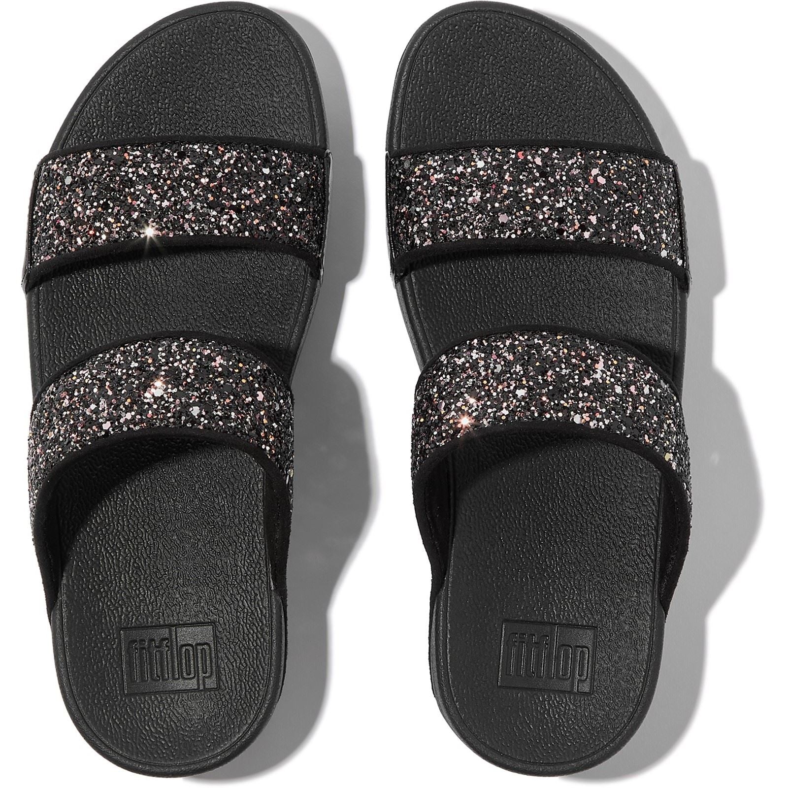 Fitflop Lulu 2 Bar Glitter Sandales Noires/Multi En Polyuréthane Pour Femmes