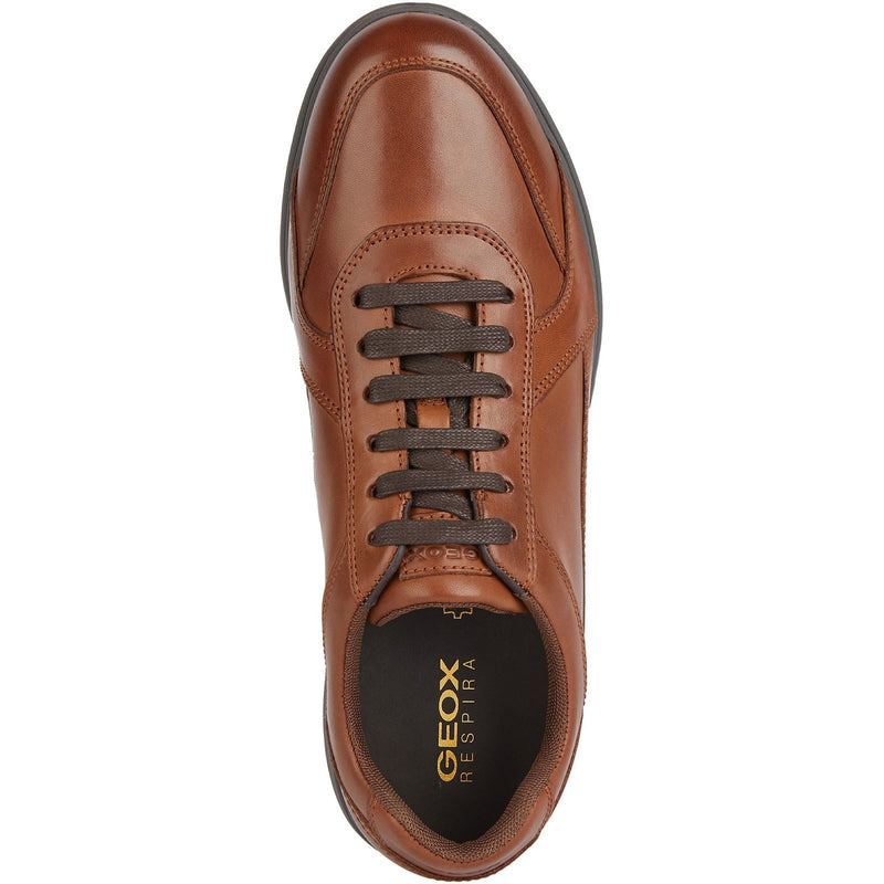 Geox U SPHERICA EC12 Baskets Pour Hommes En Cuir Pleine Fleur Bovin De Couleur Cognac