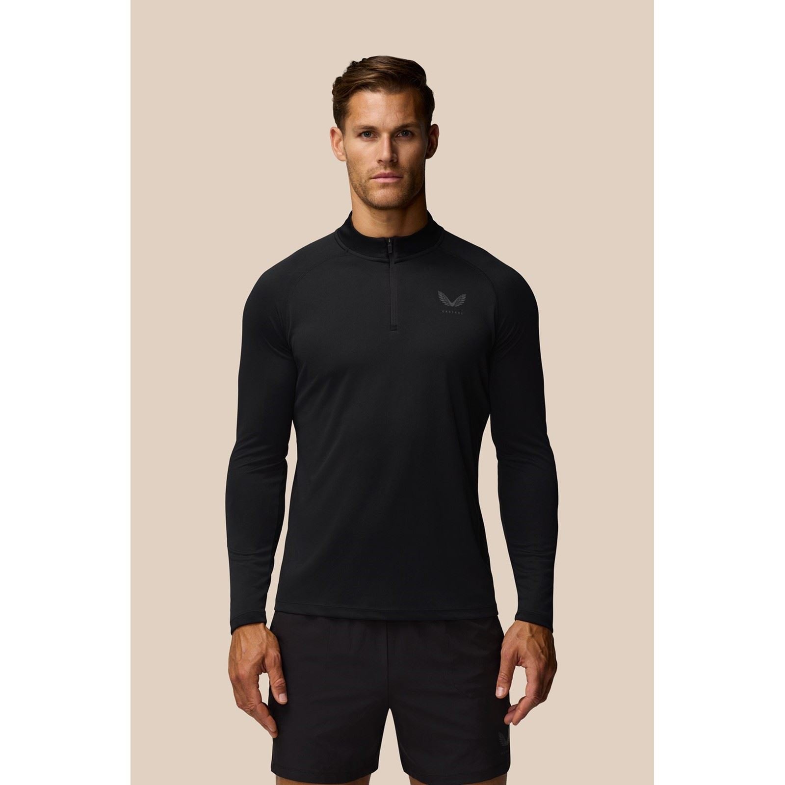 Castore Adapt Training 1/4 Zip Top T-Shirts De Sport Actifs Pour Hommes En Polyester Noir