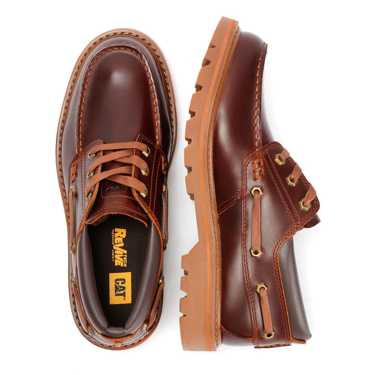 Caterpillar Colorado Boat Lo Chaussures En Cuir Pour Hommes Brunes À Lacets