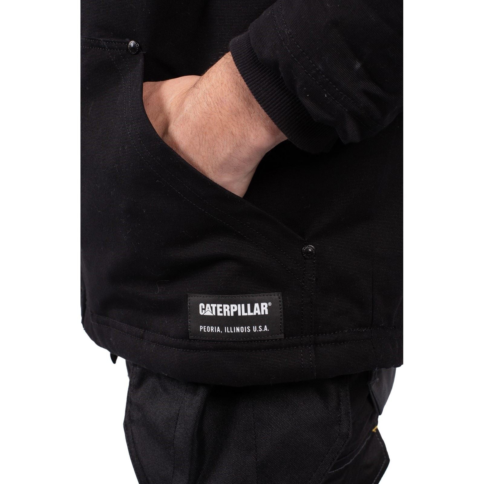 Caterpillar Hooded Sherpa Lined Veste En Polaire Noire Pour Homme