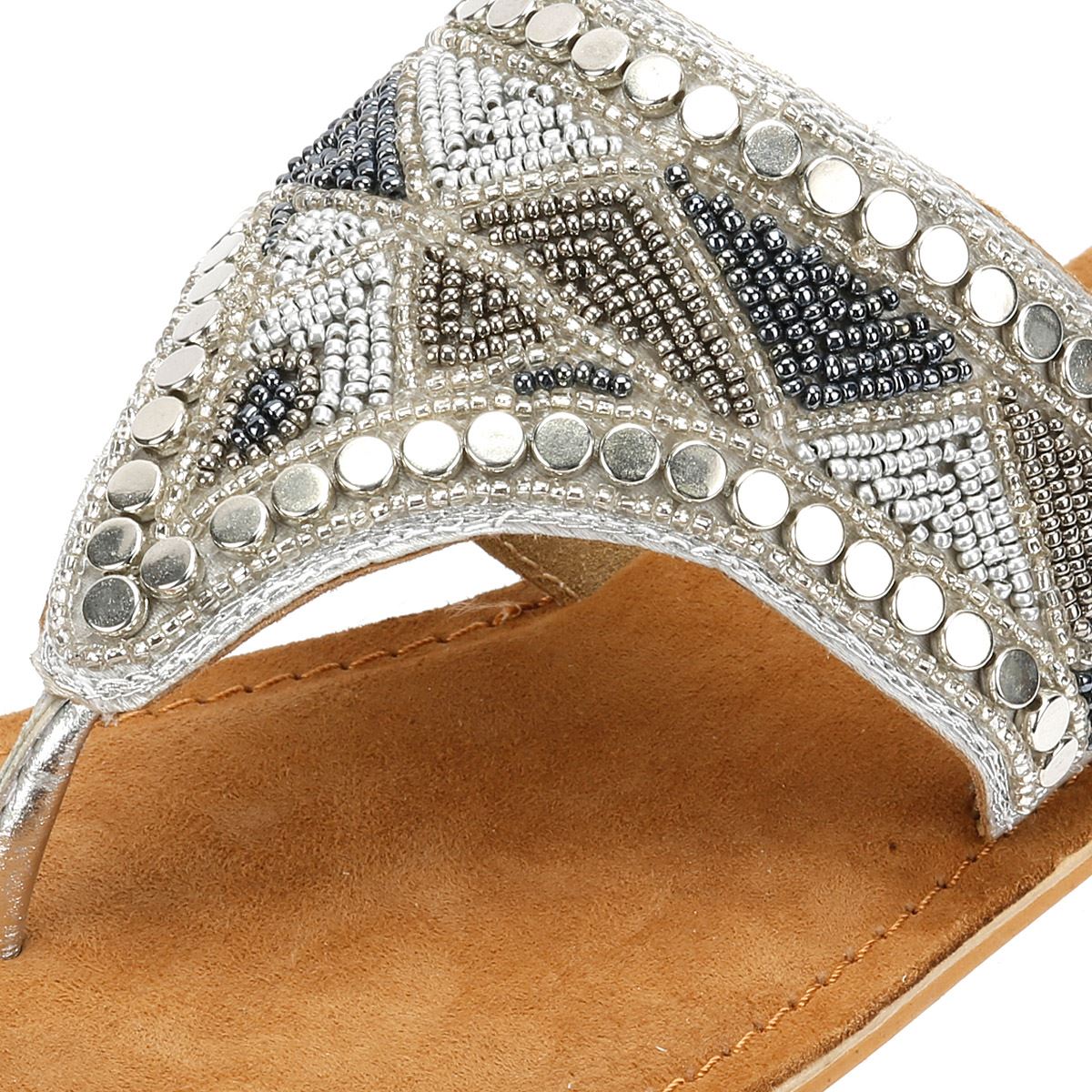Tower London Wide Vamp Toepost Sandales Argentées Pour Femmes
