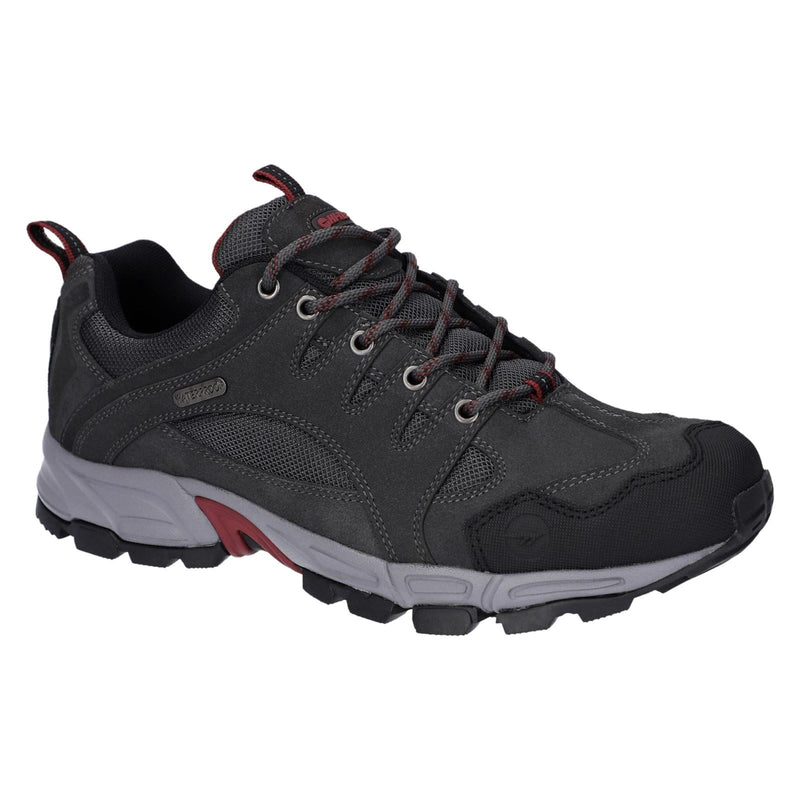 Hi-Tec Auckland Lite Chaussures De Randonnée Pour Homme En Cuir Gris Graphite/rouge Foncé