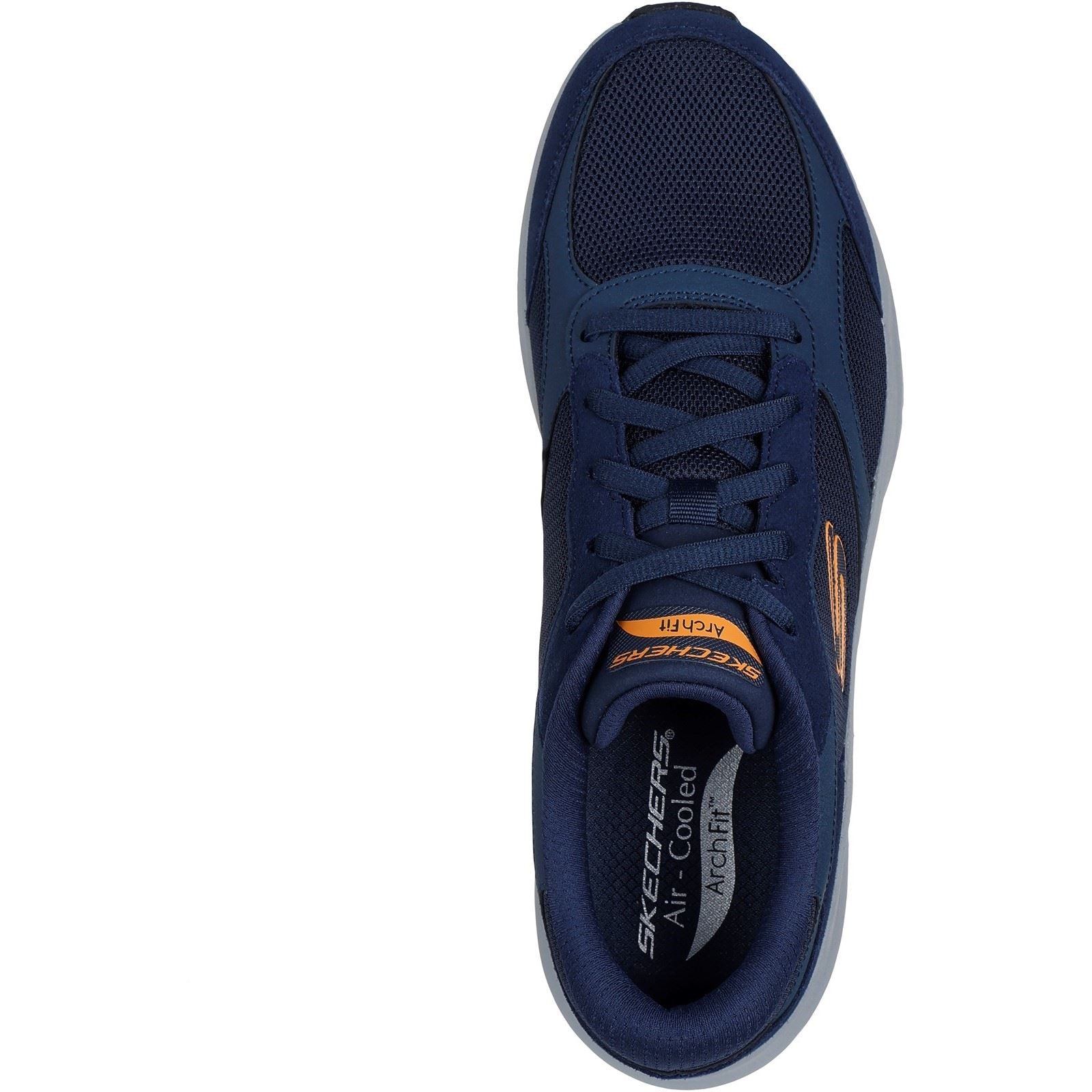 Skechers Arch Fit 2.0 The Keep Baskets Pour Hommes En Cuir Bleu Marine/Orange