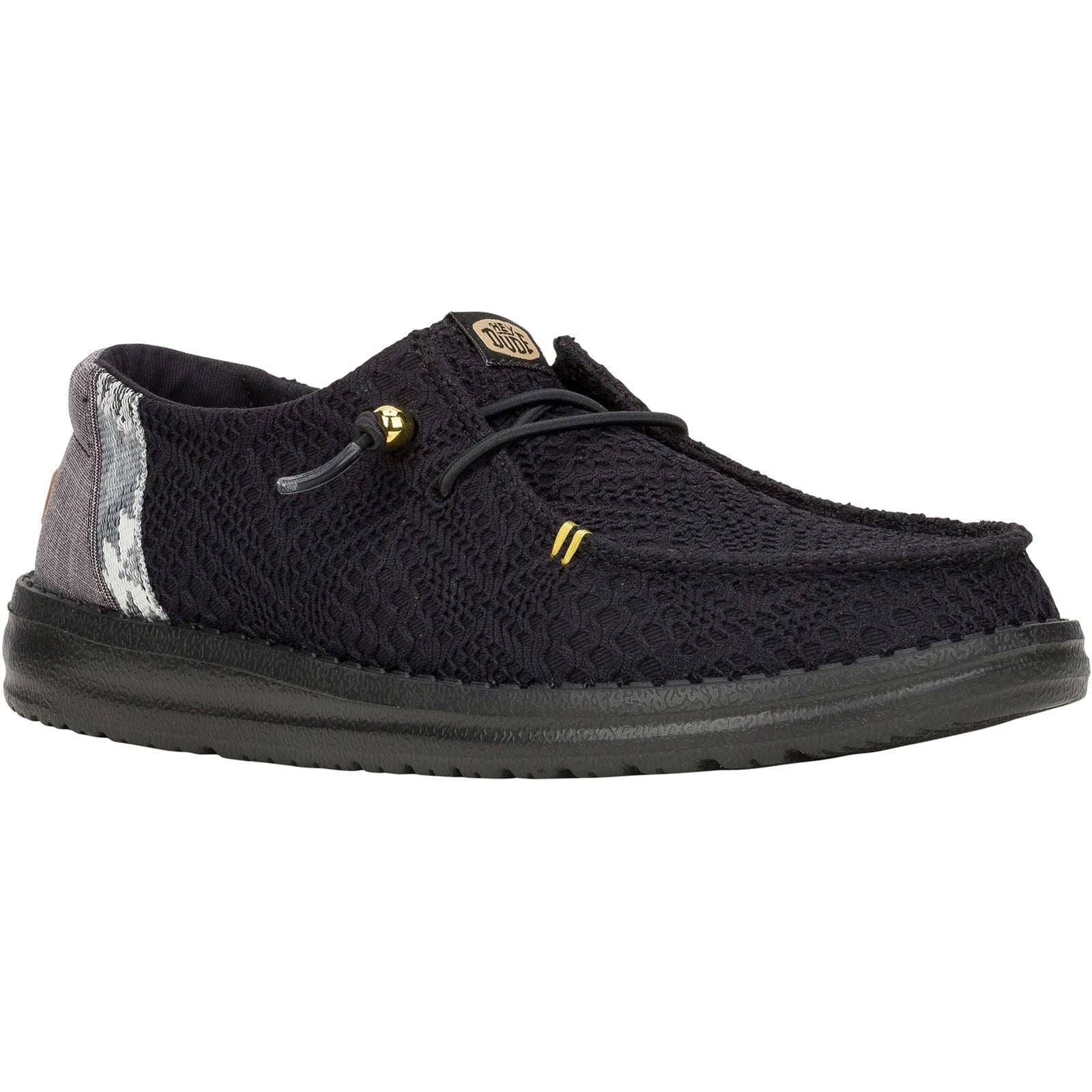 HEYDUDE Wendy Boho Crochet Mocassins Noirs En Polyester Pour Femmes