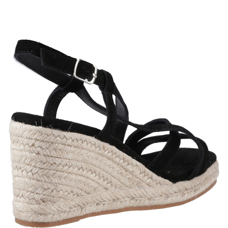 Hush Puppies Jenny Espadrille Wedge Femmes En Suède Compensées Noires