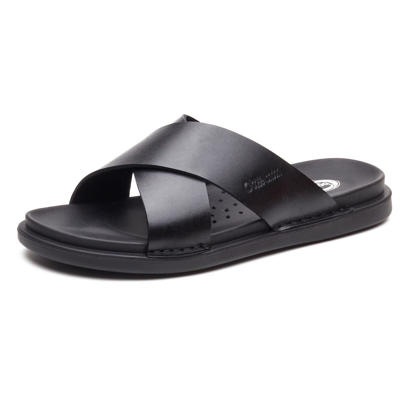 Base London Drift Sandales En Cuir Noires Pour Hommes