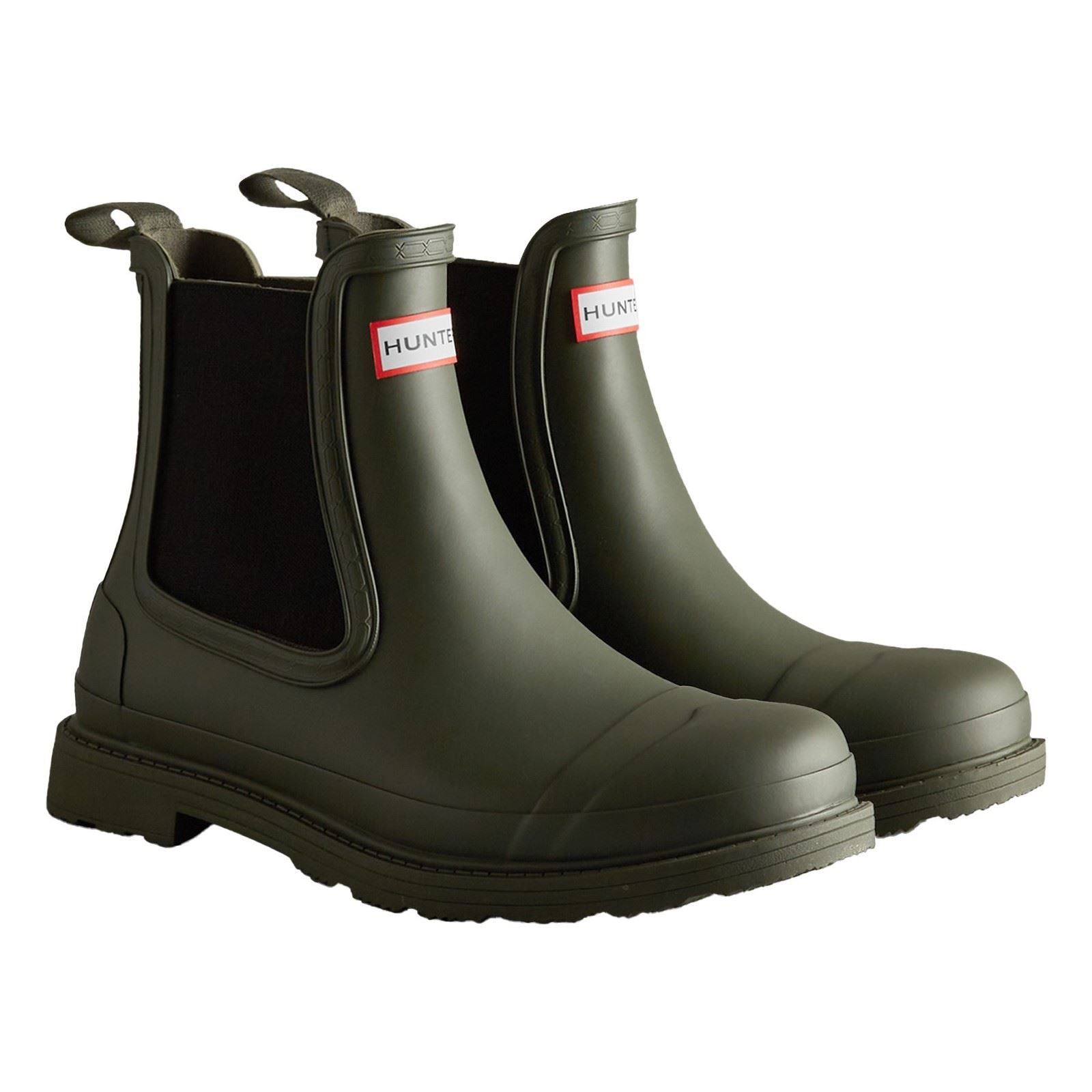 Hunter Commando Bottes De Pluie Pour Homme En Caoutchouc Vert Olive Foncé