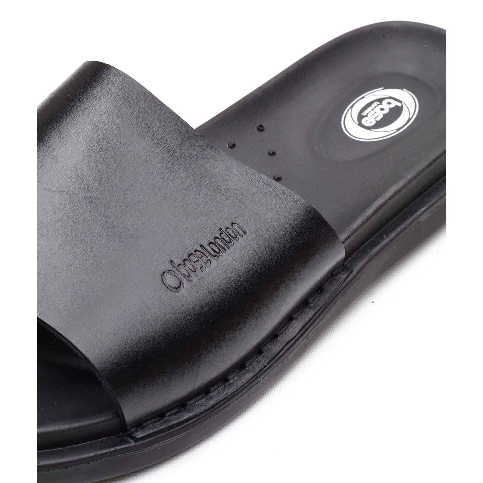 Base London Albany Tongs En Cuir Noires Pour Hommes