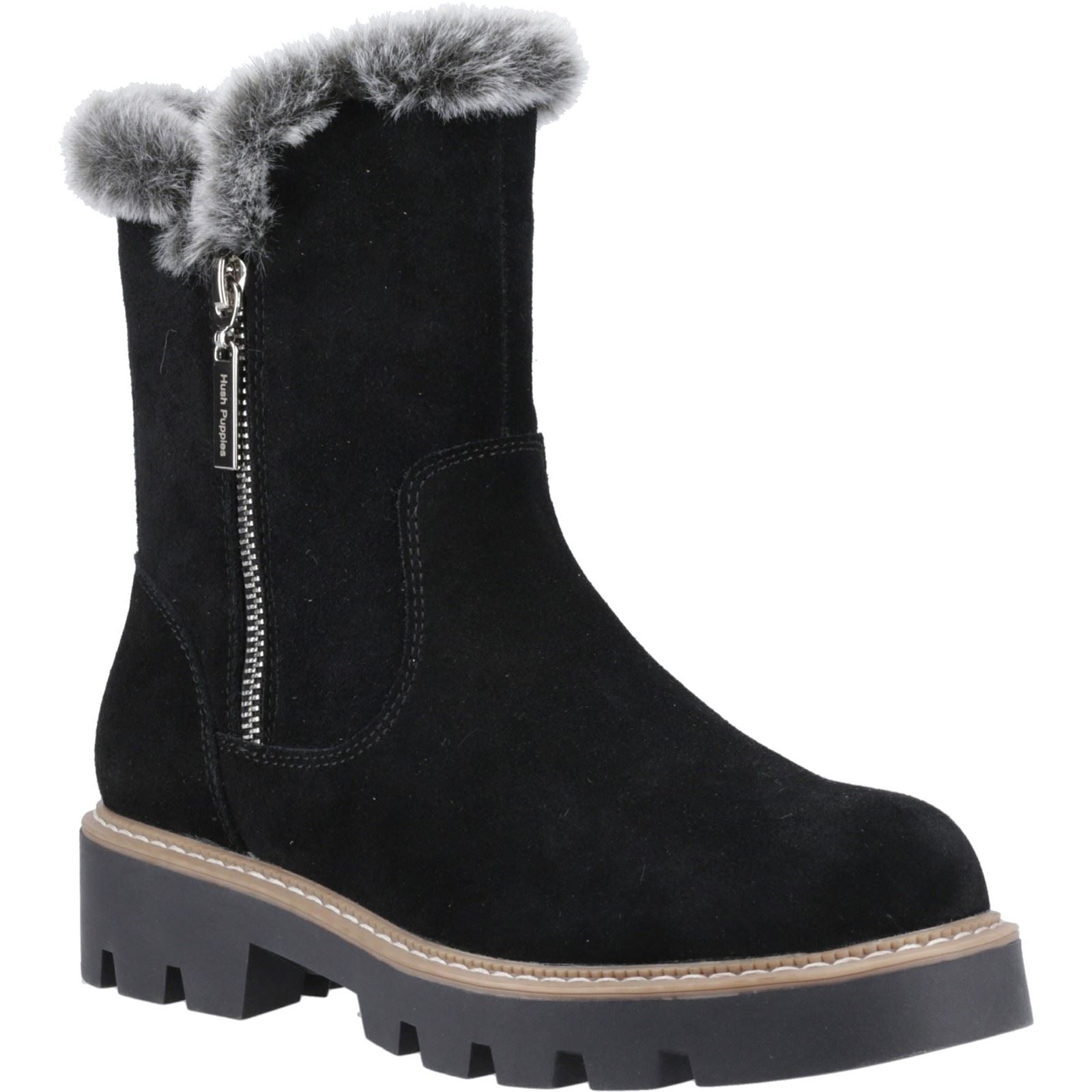 Hush Puppies Ambre Femmes Suède Bottes Mi-mollet Hiver Noires