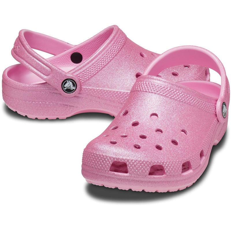 Crocs Classic Glitter Mocassins En Tweed Rose Brillant En Thermoplastique