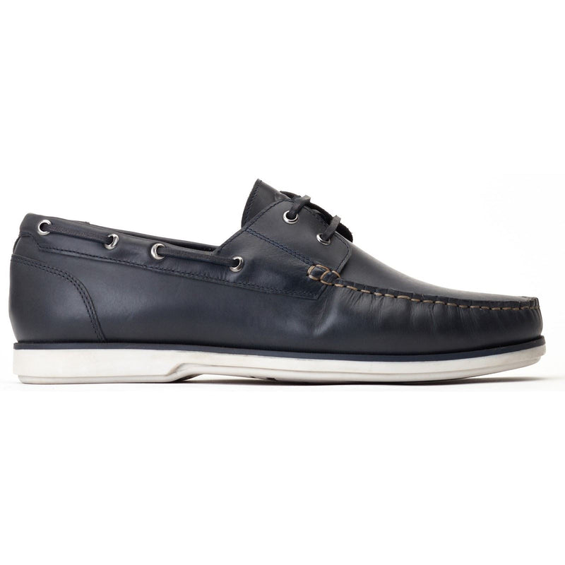 Base London Stern Chaussures Bateau En Cuir Pour Hommes, Bleu Marine