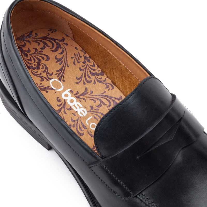 Base London Kennedy Chaussures En Cuir Pour Hommes Noires À Enfiler