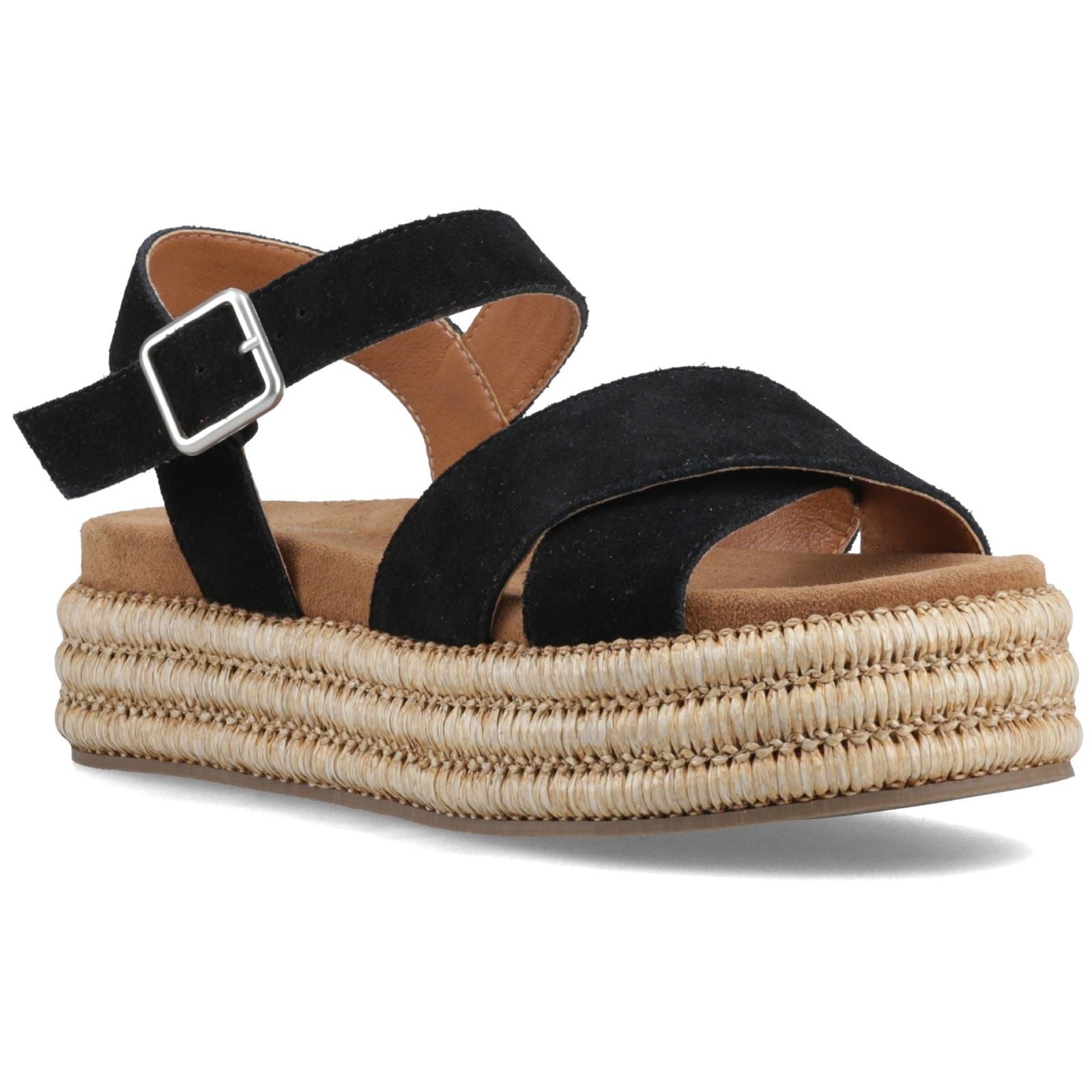 Hush Puppies Rosa Rafia Sandal Sandales Noires En Cuir Pour Femmes