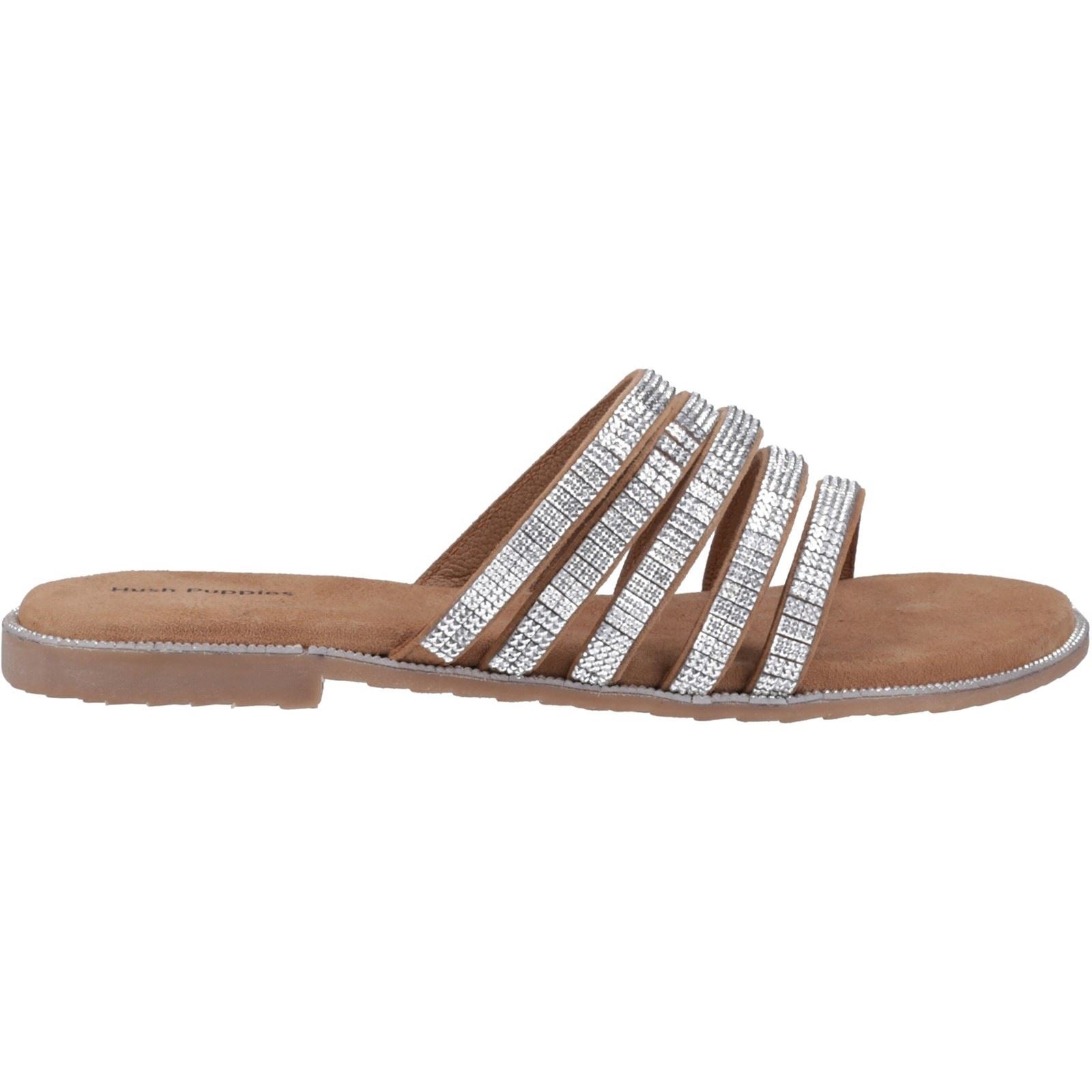 Hush Puppies Paris Slide Sandales Pour Femmes En Suède, Couleur Tan/Argent