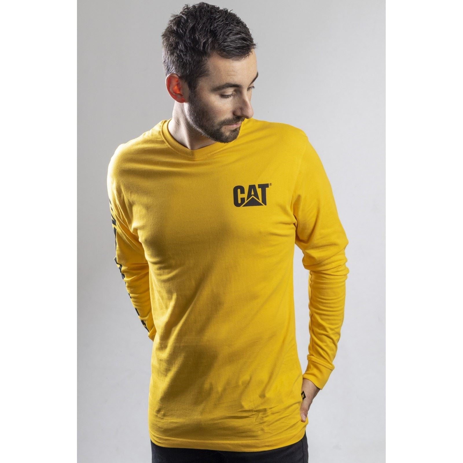 Caterpillar Trademark Banner Long Sleeve T-Shirt Jaune En Coton Pour Homme