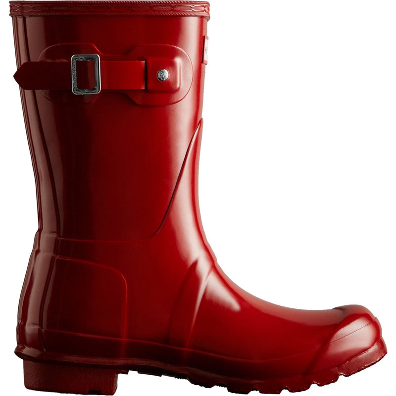 Hunter Original Short Gloss Bottes En Caoutchouc Rouges Pour Femme Style Militaire