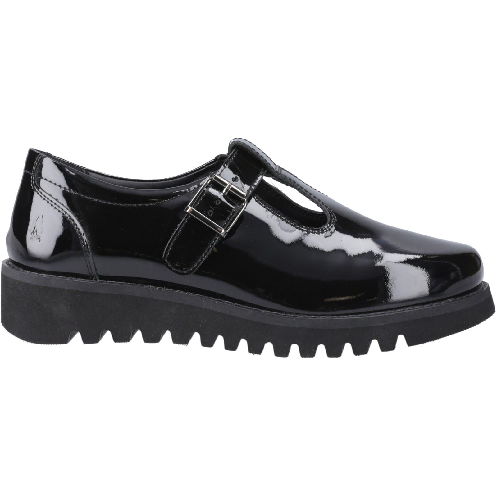 Hush Puppies Florrie T-Bar Chaussures Noires Pour Filles En Cuir