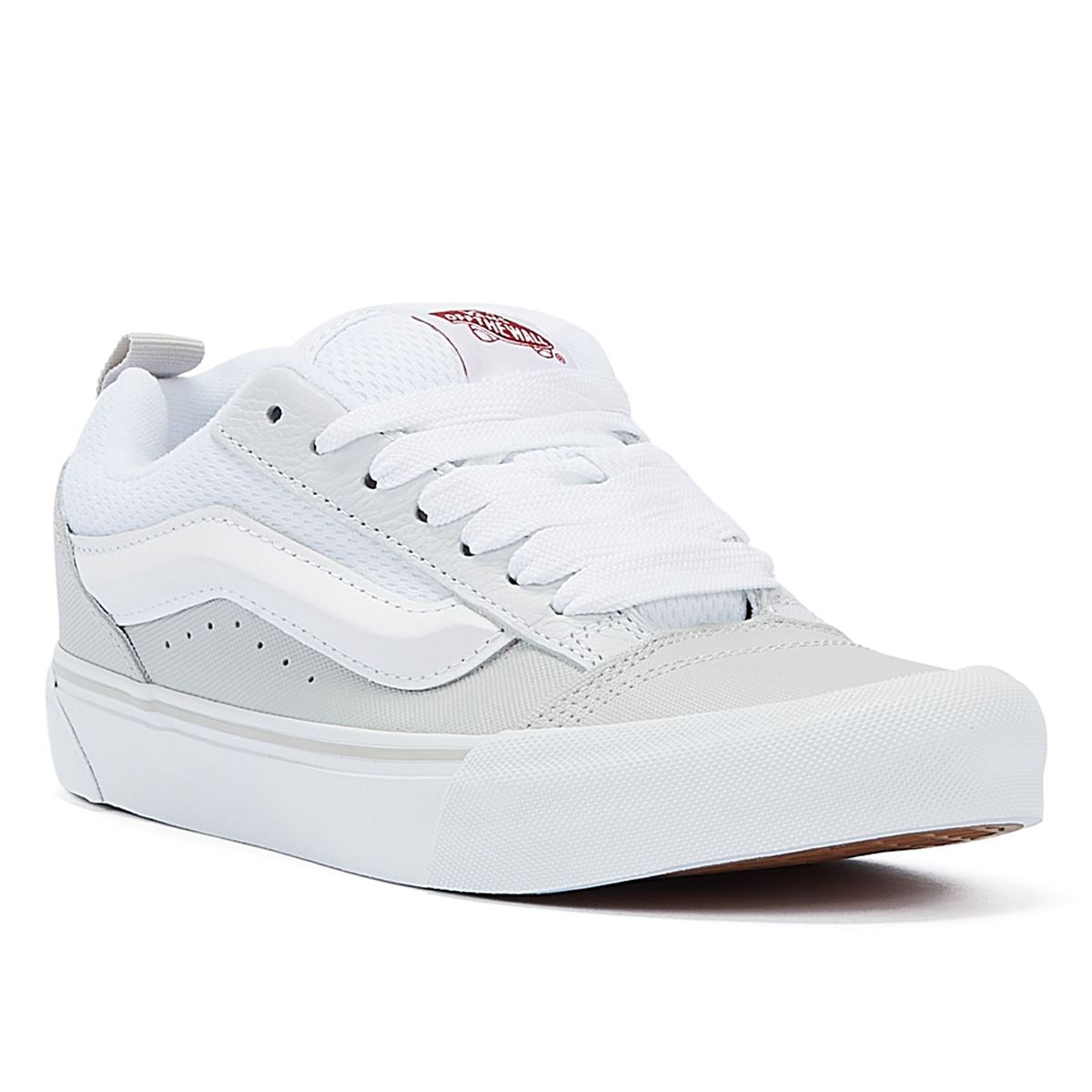 Vans Knu Skool Baskets De Skate Rétro En Cuir Blanc/Rouge