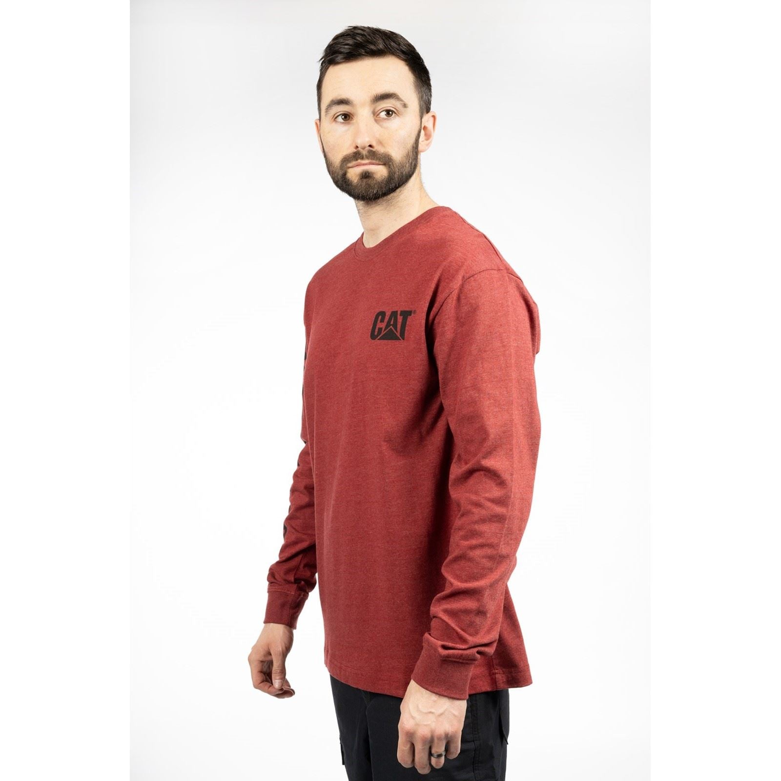 Caterpillar Trademark Banner Long Sleeve T-Shirt Rouge En Coton Pour Homme