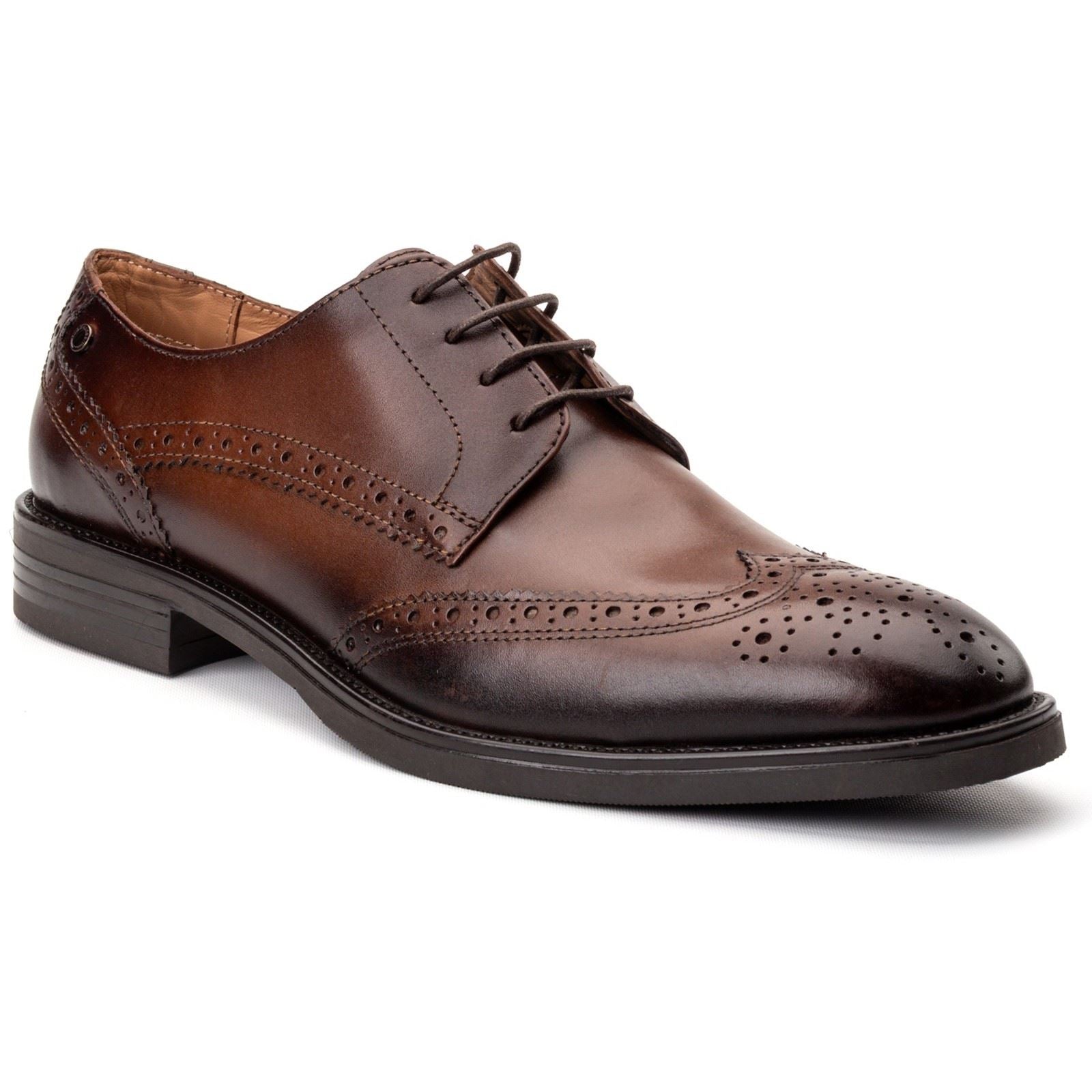 Base London Pocket Chaussures Brogues Marron En Cuir Pour Hommes